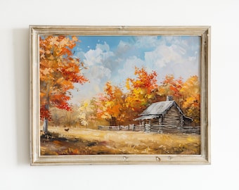 Fall Landscape Painting Download, Autumn Wall Art, Digital Print, Printable Decor for Fall, Vintage Rustic Farmhouse Decoration