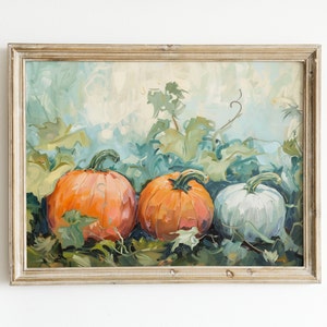 Fall Pumpkin Painting Download, Printable Wall Art, Neutral Muted Autumn Decor, Rustic Farmhouse Fall Artwork, Pumpkin Patch Digital Print