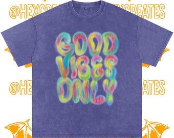 Retro Good Vibes Only T-Shirt | Snow Washed Oversized Cotton Tee