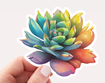 Rainbow Succulent Sticker, Vinyl Sticker, Succulent Art, Succulent Lover Sticker, Succulent, Rainbow Sticker, Rainbow Sticker, Plant Sticker