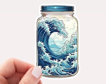 Ocean Wave in a Jar Vinyl Sticker, Ocean Wave Sticker, Great Wave Sticker, Ocean in a Jar, Sea Wave, Ocean in a Jar
