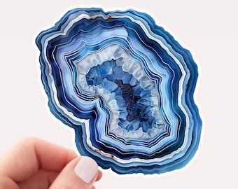 Pretty Blue Agate Slice Vinyl Sticker, Blue Agate Sticker, Blue Agate Geode Sticker, Blue Crystal Sticker, Blue Agate Geode