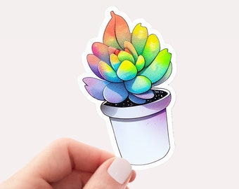 Pegatina de suculenta de arcoíris bonita, pegatina de vinilo, arte suculento, pegatina para amantes del arcoíris, pegatina para amantes de las plantas, suculenta bonita, pegatina de arcoíris