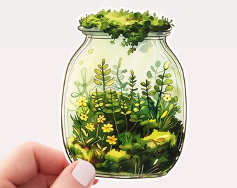 Pretty Jar of Garden Greenery Vinyl Sticker,  Watercolor Style Sticker, Greenery in a Jar Sticker, Plant Lover Sticker, Garden Sticker