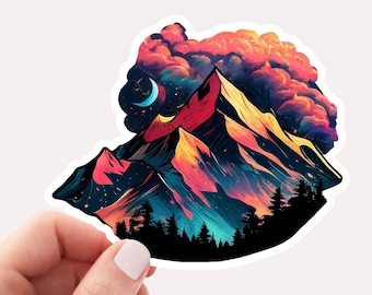 Magic Mountain Vinyl Aufkleber, Berg Aufkleber für Laptop, Natur Vinyl Aufkleber, Berg Aufkleber für Laptops, Bunte Berg Aufkleber