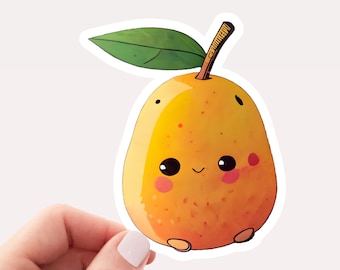 Cute Mango Sticker/Decal, Laptop Vinyl Sticker for Laptop, Cute Kawaii Fruit Sticker, Hand drawn Kawaii sticker art, Mango lover sticker