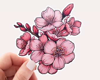 Vinylsticker mooie kersenbloesem, kersenbloesem, roze sticker, roze bloemen, natuursticker, sakurabloesems, mooie sticker