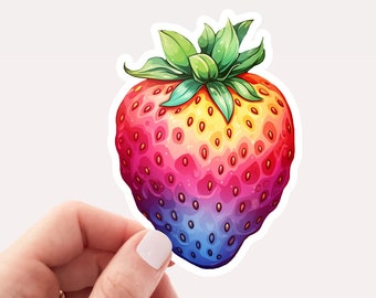 Rainbow Strawberry Vinyl Sticker, Strawberry Sticker, Fruit Sticker, Rainbow Sticker, Colorful sticker, Food Sticker, Pretty Sticker