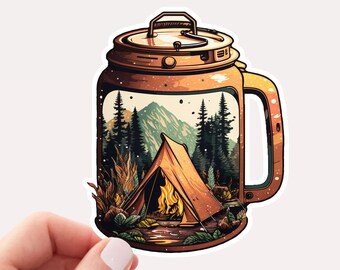Cozy Camping Canteen Vinyl Sticker, Camping Sticker, Outdoors Sticker, Camping Tent, Campfire Sticker, Mountain Camping Sticker
