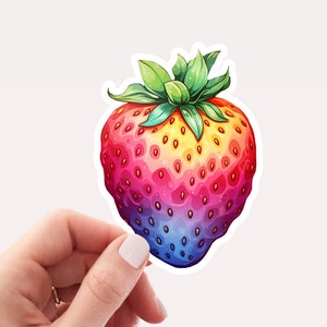 Naklejka winylowa Rainbow Strawberry, Naklejka Truskawka, Naklejka Owocowa, Naklejka Tęczowa, Kolorowa naklejka, Naklejka Jedzenie, Ładna naklejka