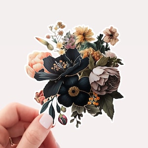 Black Flowers Sticker, Vinyl Sticker, Black Flower, Floral Sticker, Flower Sticker, Sticker, Sticker for Laptop, Gothic Flowers