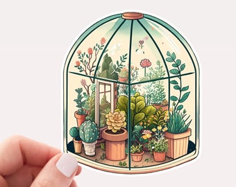 Cute Greenhouse Sticker/Decal, Laptop Vinyl Sticker for Laptop, Cute Aesthetic Sticker, Hand drawn Greenhouse Sticker/Decal, Plant Sticker