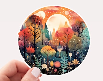 Whimsical Forest Vinyl Sticker, Colorful Trees in Forest Vinyl Sticker, Forest Sticker, Colorful Art Sticker, Whimsical Sticker, Trees