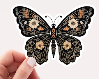 Whimsical Black Butterfly Vinyl Sticker, Black Butterfly Sticker, Butterfly Lover, Butterfly Art, Black Butterfly Wings