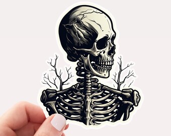 Gothic Skeleton Vinyl Sticker, Skull Vinyl Sticker, Skull Sticker, Black and White Skull Sticker, Gothic Sticker, Anatomical Sticker