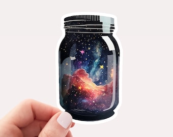 Galaxy in a Jar Vinyl-Aufkleber, Galaxy Aufkleber für Laptop, coole Vinyl-Aufkleber, Aufkleber für Laptops, kosmischer Aufkleber, Weltraum-Aufkleber