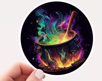 Colorful Witch Cauldron Vinyl Sticker, Cauldron Sticker, Witchy Sticker, Witch Stickers for Laptops, Magic Cauldron Sticker, Witchy Decor