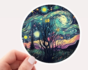 Pastel Starry Night Vinyl Sticker, Starry Night Sticker, Pretty Art Sticker, Pastel Sticker, Gift for Her, Pretty Sticker, Aesthetic