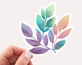Pretty Pastel Leaves Vinyl Sticker, Pastel Sticker, Botanical Sticker, Plant Lover Sticker, Gift for Her, Pretty Sticker, Aesthetic Pink