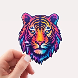 Colorful Tiger Vinyl Sticker, Tiger Sticker for Laptop, Spirit Animal Sticker, Big Cat Lover, Colorful, Tiger Sticker, Jungle Animal