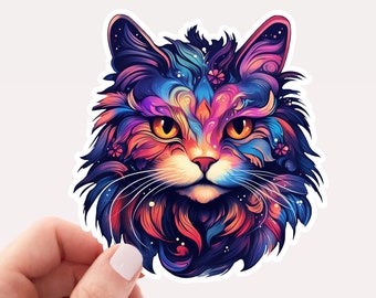 Magical Cat Vinyl Sticker, Cat Lover Sticker, Animal Sticker, Spirit Animal, Familiar, Witchy Sticker, Cosmic Cat, Cool Animal Sticker