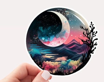 Magic Moon Sticker, Vinyl Sticker, Moon, Sticker, Witchy Sticker, Magical Moon, Crescent Moon Sticker, Colorful Moon Sticker