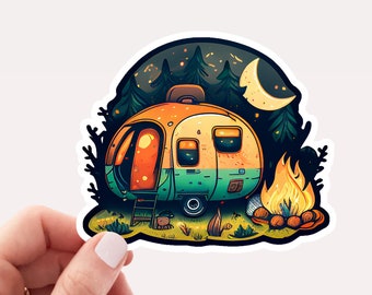 Cute Camper Sticker, Outdoor Camping Sticker, Camping Lover Sticker, Outdoor Lover Sticker,  Van life Sticker, Campfire Sticker