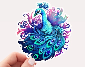 Magical Peacock Vinyl Sticker, Peacock Sticker, Colorful Bird Sticker, Peacock, Gift for Peacock Lover, Colorful Peacock
