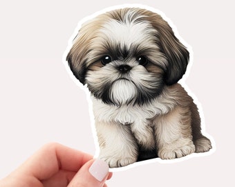 Cute Shih Tzu Sticker, Vinyl Sticker, Shih Tzu puppy, Black and White Shih Tzu, Dog Sticker, Dog Lover Sticker, Cute Sticker