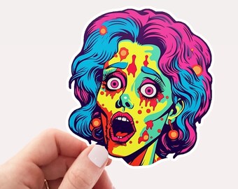 Pop Art Zombie Girl Vinyl Sticker, Zombie Sticker, Halloween Sticker, Pop Art, Colorful, Girl Zombie, Pretty Zombie, Retro