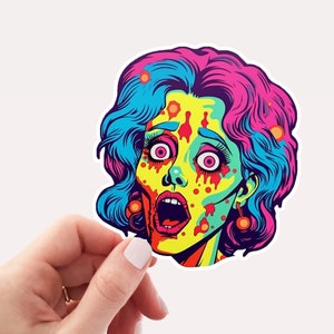 Pop Art Zombie Girl Vinyl Sticker, Zombie Sticker, Halloween Sticker, Pop Art, Colorful, Girl Zombie, Pretty Zombie, Retro