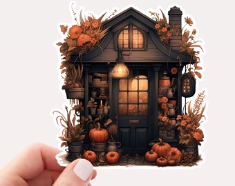 Cozy Halloween Plant Shop Vinyl Sticker, Fall Botanical Shop, Autumn Flowers, Halloween Sticker, Halloween, Pumpkin Shop, Fall Sticker