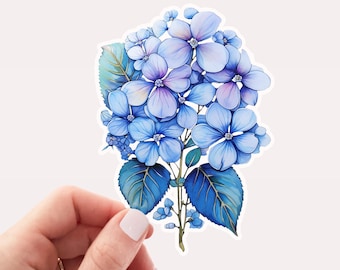 WATERPROOF Pretty Blue Hydrangeas Vinyl Sticker, Hydrangeas Bouquet Sticker, Hydrangeas, Flower Lover, Blue Flowers Sticker