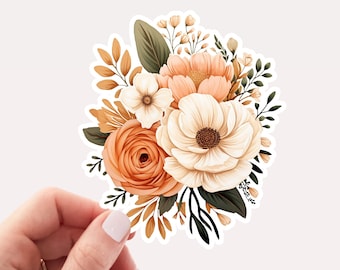 Sticker perzikbloemboeket, vinylsticker, mooie bloemen, bloemensticker, bloemsticker, boeket bloemen