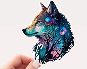 Pegatina de lobo mágico, pegatina de vinilo, lobo espiritual, pegatina de amante de los lobos, pegatina bonita, pegatina de animal, pegatina de lobo, pegatina única