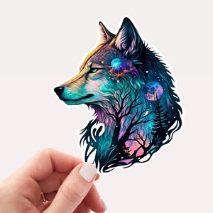 Adesivo lupo magico, adesivo in vinile, lupo spirituale, adesivo amante del lupo, adesivo carino, adesivo animale, adesivo lupo, adesivo unico