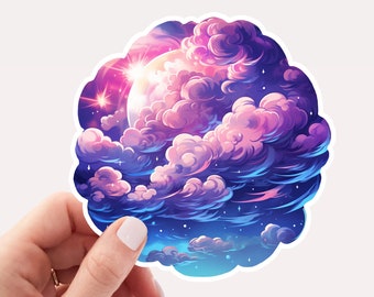 Pretty Moon in Purple Clouds Vinyl Sticker, Pretty Sky Sticker, Pastel Colors, Moon, Sky, Nature Sticker, Weather Sticker, Pretty Sticker