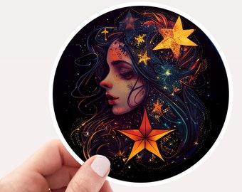 Star Witch Sticker, Witchy Sticker, Celestial Sticker, Pretty Vinyl Sticker, Star Stickers for Laptops, Cosmic Sticker, Night Sky Sticker