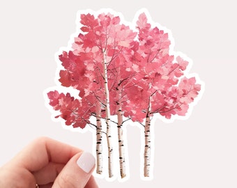 Vrij roze esp bomen vinyl sticker, roze esp bomen, bomen sticker, roze sticker, natuur sticker, Aspen Grove, mooie sticker