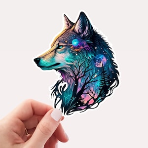 WATERPROOF Magical Wolf Sticker, Vinyl Sticker, Spirit Wolf, Wolf Lover Sticker, Pretty Sticker, Animal Sticker, Wolf Sticker, Moon Wolf