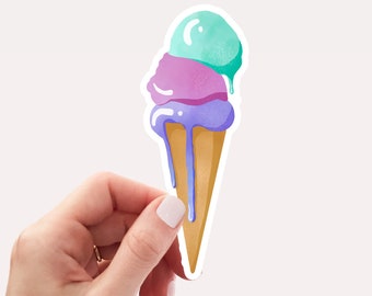 Sticker Vinyle Cornet De Glace, Sticker Glace, Sticker Nourriture Mignonne, Sticker Dessert, Crème Glacée, Joli Sticker, Esthétique, Sticker, Coloré