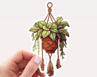 Hanging Plant in Macrame Vinyl Sticker, Pretty Plant, Plant Sticker, Macrame, Nature Sticker, Indoor Plant Sticker