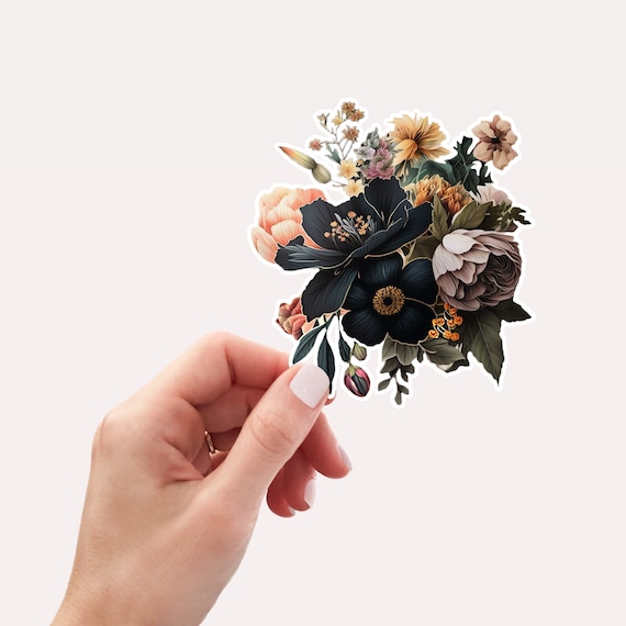 Black Flowers Sticker, Vinyl Sticker, Black Flower, Floral Sticker, Flower Sticker, Sticker, Sticker for Laptop, Gothic Flowers
