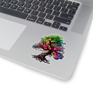 Sticker magische levensboom, kleurrijke boom, mooie sticker, levensboom, boomsticker, regenboogboom, mythologie, hemelboom, natuur afbeelding 2