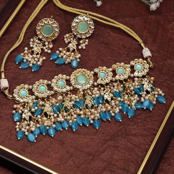 Kundan Meena Necklace Set with Earrings