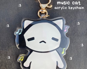 Dumme Musik Katze Acryl Schlüsselanhänger / Katze Schlüsselanhänger / Kätzchen Schlüsselanhänger / Süßes Tier Schlüsselanhänger / Epoxy Acryl Schlüsselanhänger