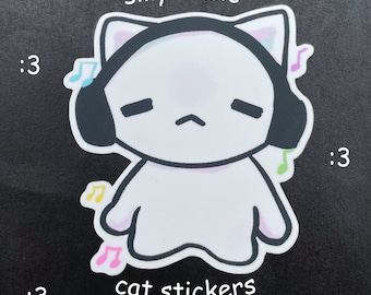 Silly Music Cat Sticker / Cat Sticker / Kitten Sticker / Cute Animal Sticker / Laptop Sticker / Vinyl Sticker