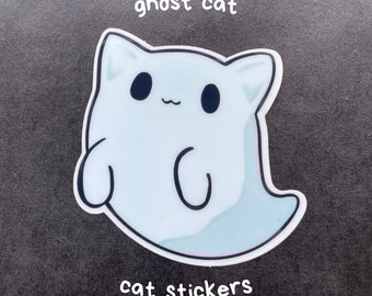 Ghost Cat Kawaii Pet Sticker / Cat Sticker / Kitty Sticker / Cute Sticker / Laptop Sticker / Glow in the Dark Vinyl Sticker