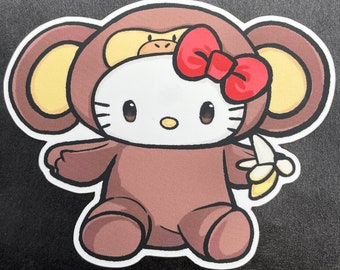 HK Kawaii Monkey Banana Snack Sticker / Cute Sticker / Water Bottle Sticker / Laptop Sticker / Matte Vinyl Sticker
