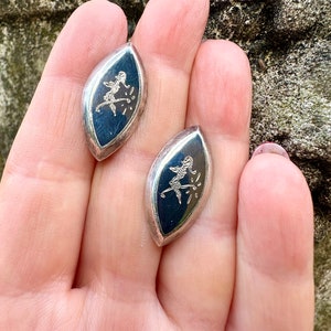 Boutons de manchette vintage Siam Silver Niello